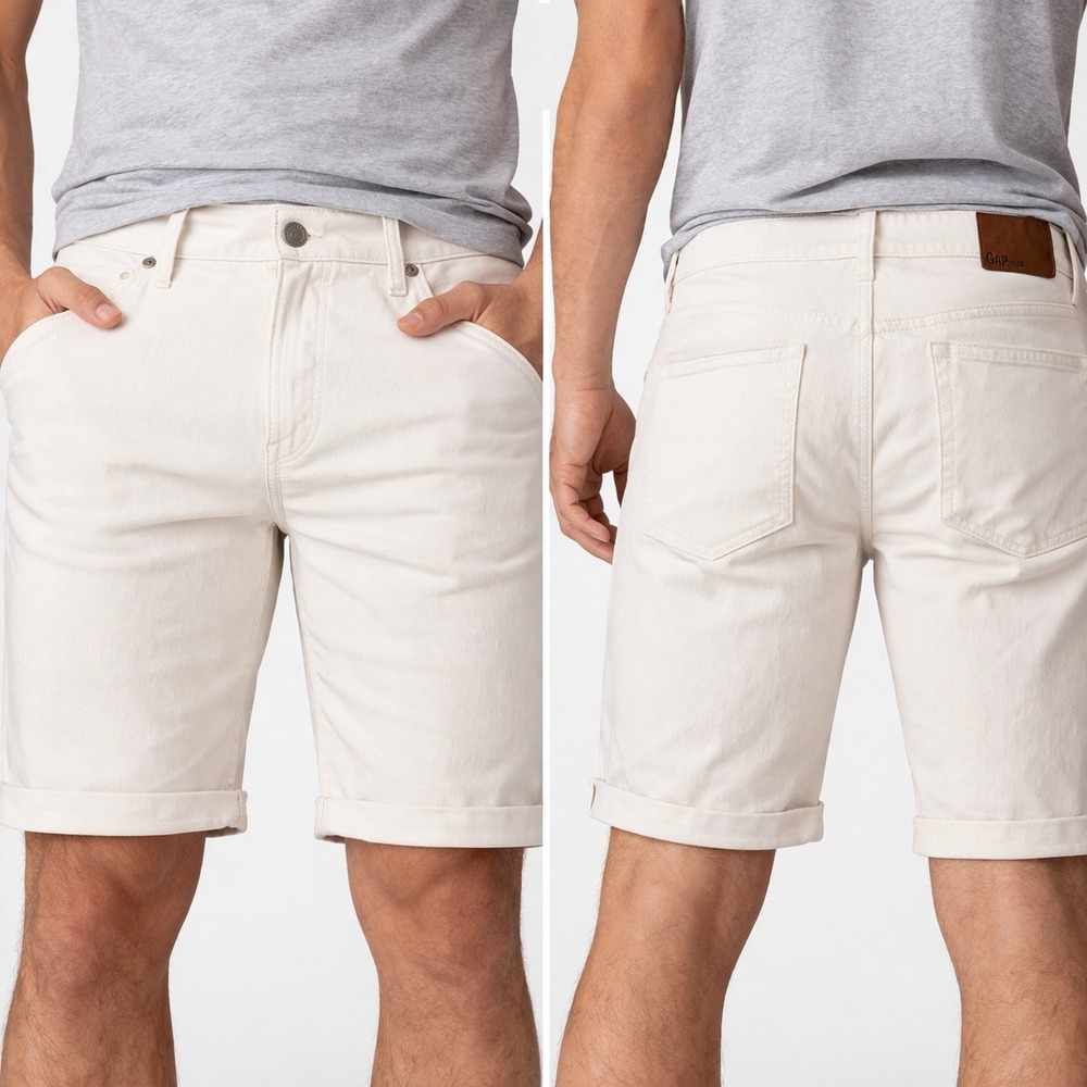 GAP 1969 Denim Shorts Mens 33 Off White Cream Cuffed Casual Summer - Picture 2 of 11